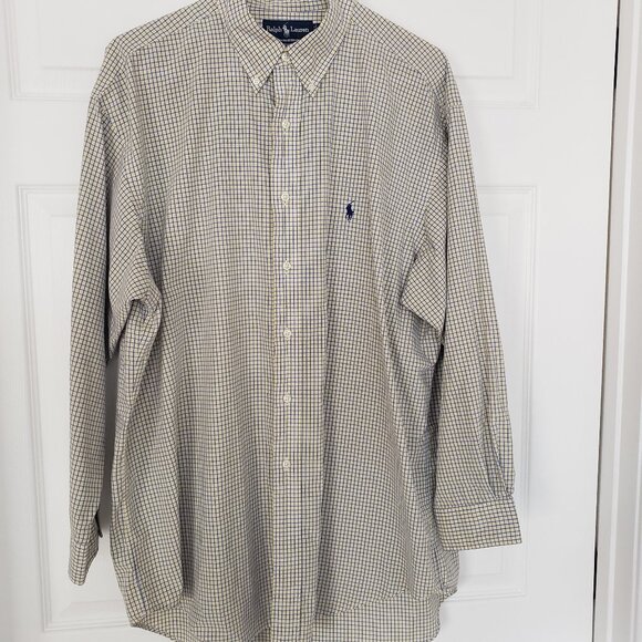 Ralph Lauren Yarmouth 100% Cotton Button Down Shirt Yellow & Blue Size 17 32/33 - Picture 1 of 6